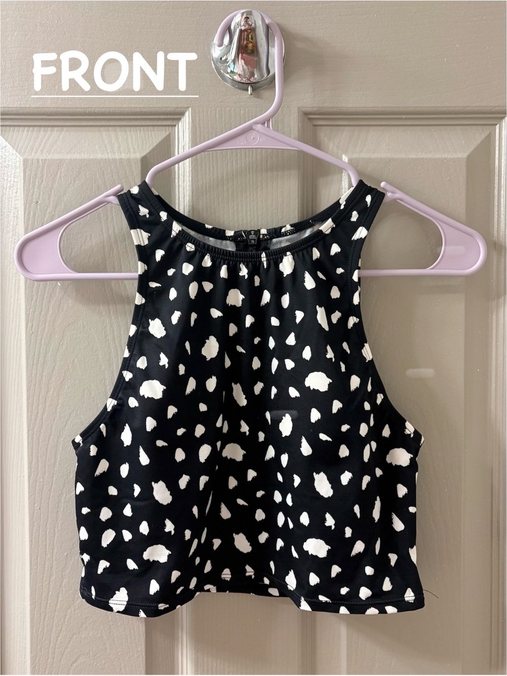 Women’s Black & White Polka Dot Cropped Swim Top! Size Medium!